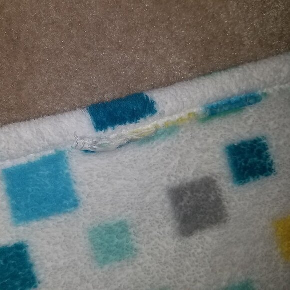 Little Miracles Fleece Baby Blanket Lovey Blue Gray Yellow Green Teal Squares - Picture 5 of 5